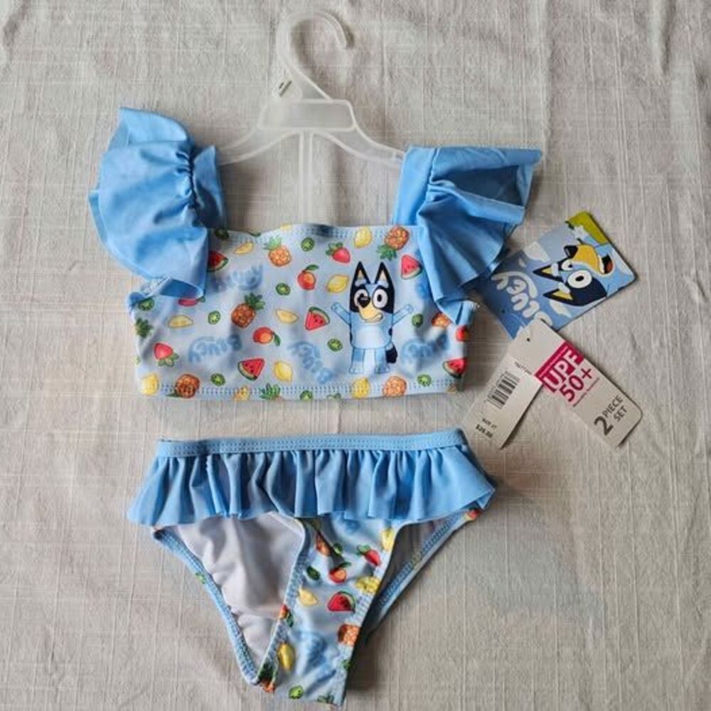 NWT Bluey Toddler 2T Ruffled Fruit Print UPF 50+ 2 Piece Swimsuit